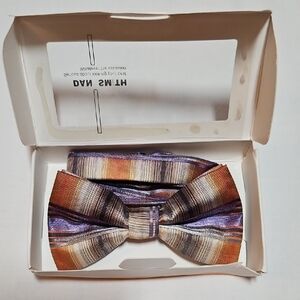 NEW Dan Smith Bow Tie in Gift Box Orange Brown Purple Stripes Handmade